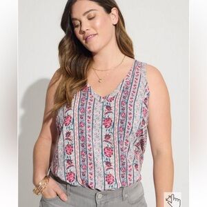 EUC Torrid Challis Stitch Detail Tank with Vintage Striped Florals